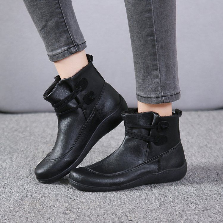 Men Fashion Vintage - Damen Vintage Runde Zehenpartie PU-Leder Slip-On