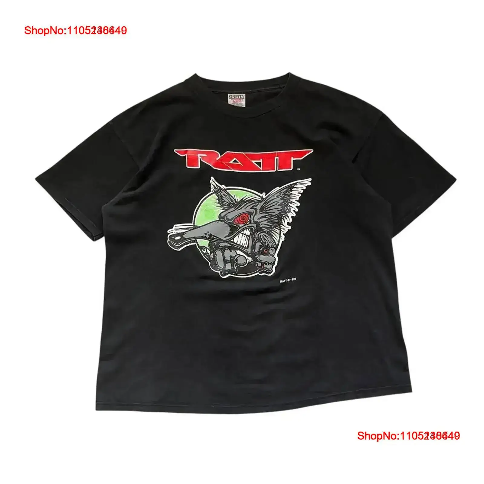 Mens Fashion In The 90S - 90er-Jahre-Rattband-T-Shirt, 1997, doppelseitiger Druck, Vintage, gewaschen,