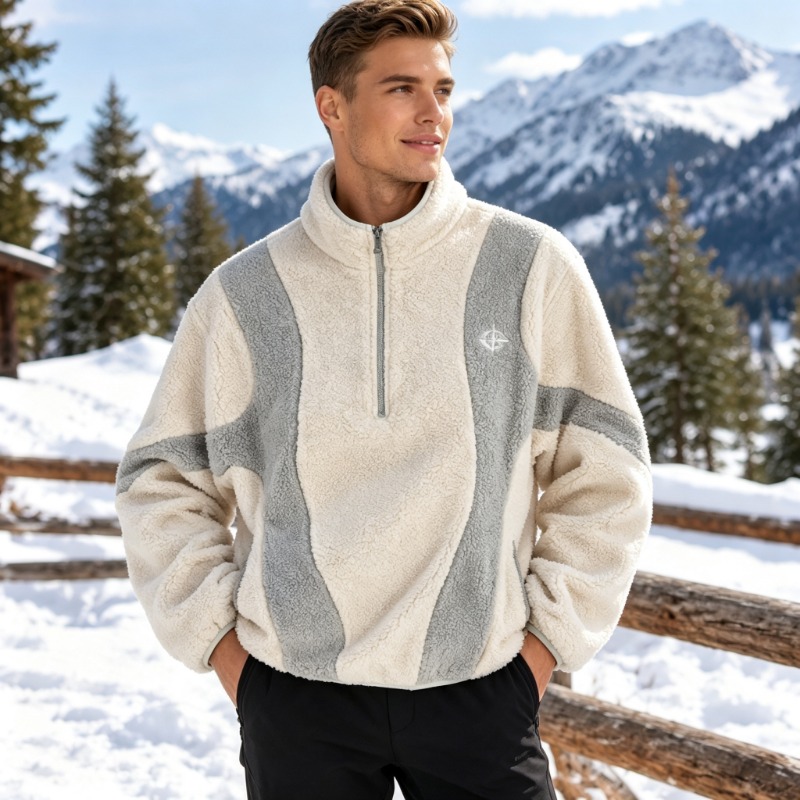 Sherpa Jacket Fleece - UETEEY Herren Fleece-Pullover mit halbem Reißverschluss,
