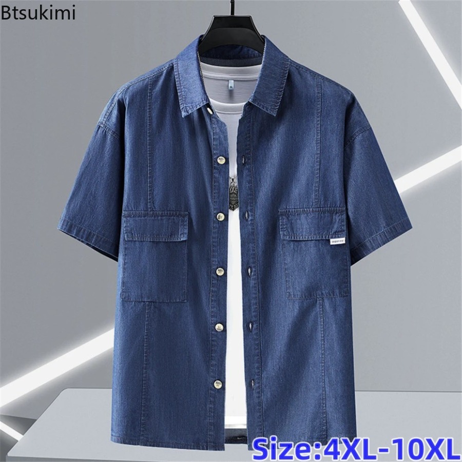 Men'S Fashion For Fat Guys - Herren Übergrößen Reine Baumwolle Denim Kurzarm-Hemd
