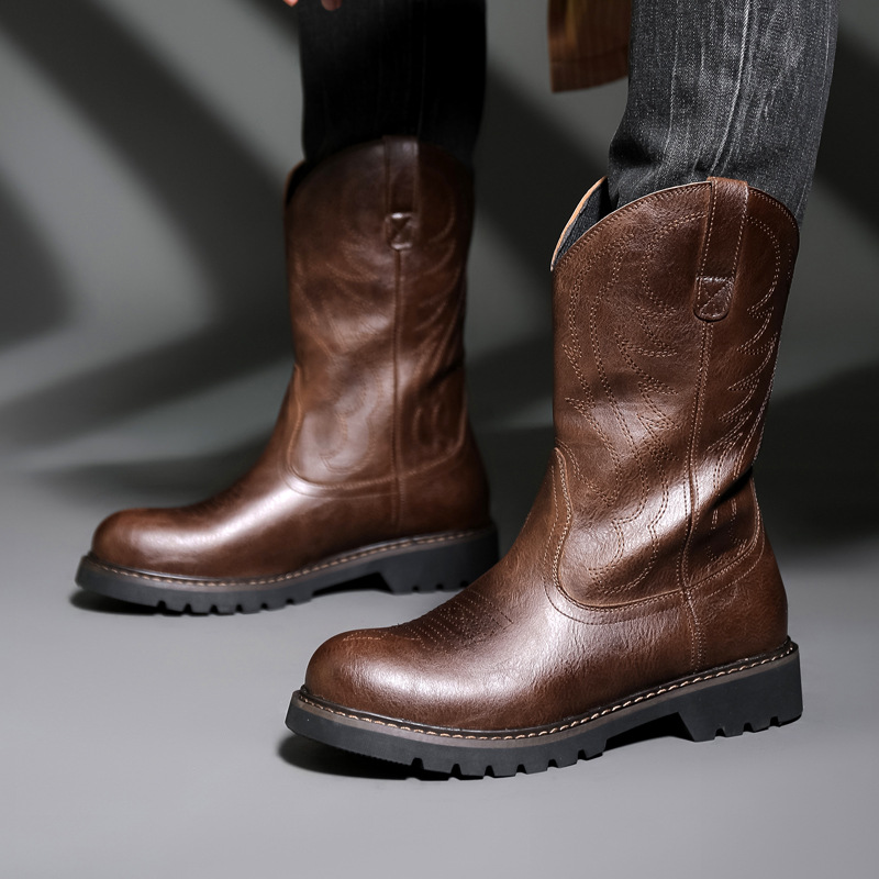 Men Fashion Vintage - Mode Herren Cowboy Stiefel Neue Stickerei