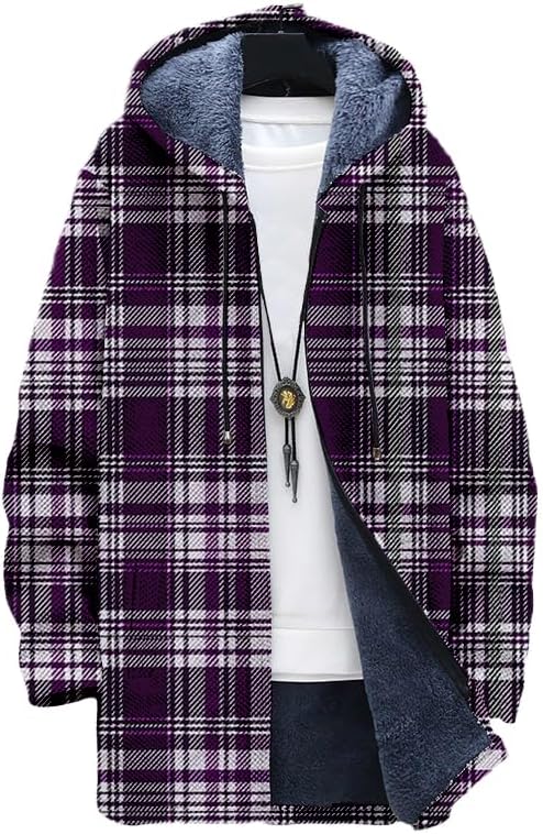 Sherpa Jacket Fleece - Herren-Cardigan mit Karomuster, übergroßer Kapuzenpullover mit