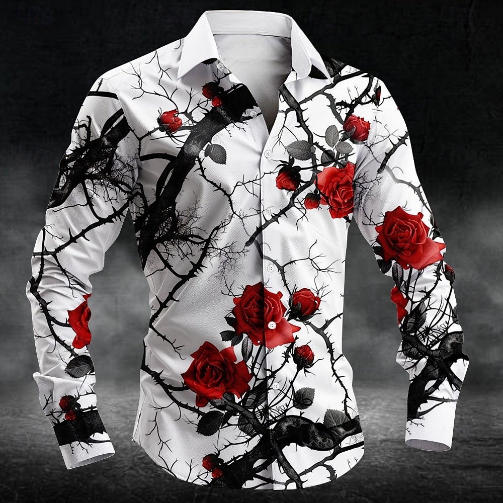 Men'S Spring Fashion - Modisches Pflaumenblütenmuster 3D-Druck Herren Langarmhemden Kunsthemd