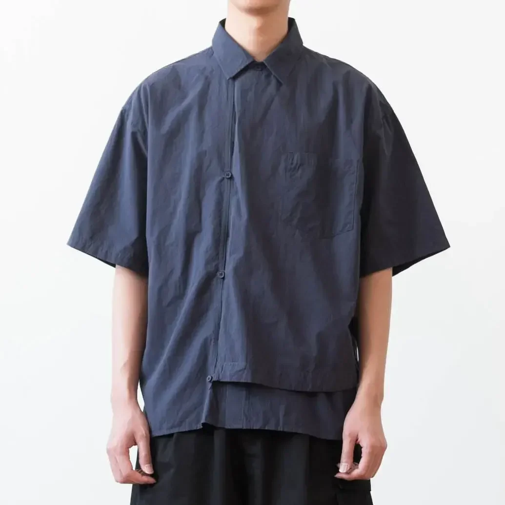 Men'S Fashion Online Stores - Sommer Mode Dunkelblau Kreative Knopfleiste Kurzarm